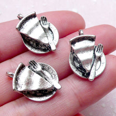 3D Miniature Cake Slice Charms Dollhouse Sweets Charm (3pcs / 14mm x 20mm / Tibetan Silver) Kawaii Decoden Bookmark Keychain Charm CHM1478