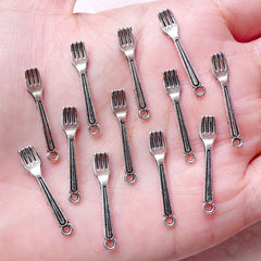 CLEARANCE Dollhouse Fork Charms Miniature Silverware Charm (12pcs / 5mm x 25mm / Tibetan Silver) Whimsical Jewellery Dust Plug Charm Keychain CHM1479