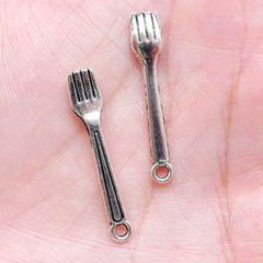 CLEARANCE Dollhouse Fork Charms Miniature Silverware Charm (12pcs / 5mm x 25mm / Tibetan Silver) Whimsical Jewellery Dust Plug Charm Keychain CHM1479