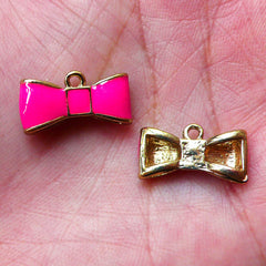 Ribbon Bow Enamel Charms (2pcs / 17mm x 9mm / Pink) Cute Jewelry Earrings Bracelet Bangle Anklet Dust Plug Charm Wine Charm Keychain CHM1482