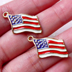 USA Flag Enamel Charms American Flag Charm (2pcs / 24mm x 14mm / Colorful) United States Bracelet Necklace Pendant Zipper Pull Charm CHM1484