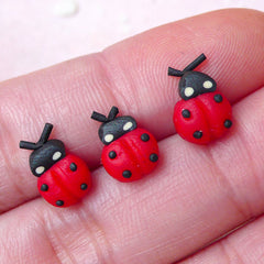 Tiny Ladybug Cabochons Lady Beetle Fimo Cabochon (3pcs / 7mm x 10mm / Red & Black) Fake Miniature Cupcake Topper Earring Nail Art NAC194