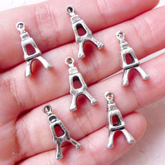Silver Eiffel Tower Charms (6pcs / 9mm x 17mm / Tibetan Silver / 2 Sided) Pendant Bracelet Earring Bangle Keychain Zipper Pull Charm CHM1491