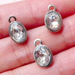 CLEARANCE Clear Rhinestone Drop Add On Charms (3pcs / 8mm x 13mm / Tibetan Silver) Keychain Bracelet Bangle Necklace Bookmark Favor Charm CHM1498