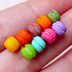 Miniature Macaron Polymer Clay Cabochons Fimo Sweets (9pcs / 6mm x 5mm / Mix) Dollhouse Food Earrings Making Nail Art Embellishment NAC197