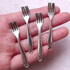 Big Fork Charms Tableware Charm (4pcs / 9mm x 55mm / Tibetan Silver) Whimsical Jewelry Keychain Handbag Charm Zipper Pull Charm CHM1500