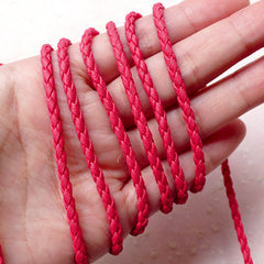 3mm Braid Leather Cord / Soft Round Strip / Fake Leather Strap / Leather Like String (3mm / 2 Meters / Dark Pink) Bracelet Necklace F245
