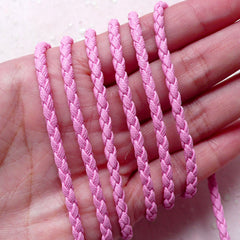 3mm Braided Leather Cord / Soft Round Strip / Faux Leather String / PU Leather Strap (3mm / 2 Meters / Pink) Necklace Bracelet Findings F249