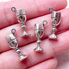 CLEARANCE Goblet Charms / Wine Glass Charm (4pcs / 9mm x 21mm / Tibetan Silver / 2 Sided) Bracelet Necklace Earrings Keychain Favor Charm CHM1506
