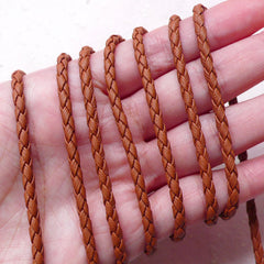 3mm Braided Leather Strap / Soft Round String / Faux Leather Strip / Leather Like Cord (3mm / 2 Meters / Brown) DIY Necklace Bracelet F247