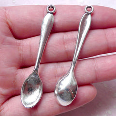 Big Spoon Charms Large Cutlery Charm (2pcs / 11mm x 55mm / Tibetan Silver) Cute Decoden Sweets Deco Whimsical Jewellery Keychain CHM1504