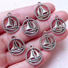 Sail Boat / Sailing Yacht Charms (7pcs / 16mm x 19mm / Tibetan Silver / 2 Sided) Nautical Jewellery Necklace Bracelet Zipper Pull CHM1509