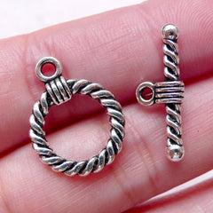CLEARANCE Twisted Ring Toggle Clasp and Bar (4 Sets / 15mm & 21mm / Tibetan Silver / 2 Sided) Rope Bracelet Necklace Closure Jewellery Making CHM1510