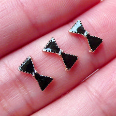 Mini Bow Cabochon Tiny Bow Tie (3pcs / 8mm x 4mm / Black Enamel) Nail Art Nail Deco Floating Charm Fake Miniature Cupcake Topper NAC206