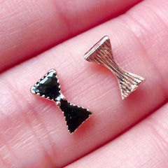 Mini Bow Cabochon Tiny Bow Tie (3pcs / 8mm x 4mm / Black Enamel) Nail Art Nail Deco Floating Charm Fake Miniature Cupcake Topper NAC206