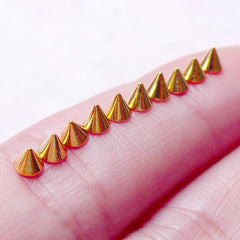 Tiny Cone Cabochons Mini Spike Cabochon (10pcs / 3mm x 3mm / Gold) Stud Nail Art Conical Nail Decoration Scrapbooking Embellishment NAC240