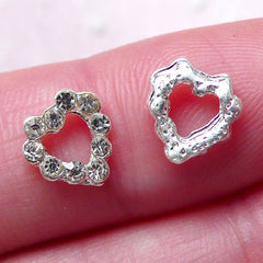 Heart Floating Charm w/ Clear Rhinestones (2pcs / 8mm x 8mm / Silver) Wedding Nail Art Nail Decoration Mini Heart Cabochon Scrapbook NAC225