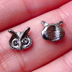 Mini Owl Cabochons (4pcs / 7mm x 7mm / Black Silver) Tiny Bird Floating Charm Earrings Making Nail Art Nail Decoration Embellishment NAC232