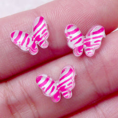 Tiny Butterfly Resin Cabochon / Insect Floating Charm (3pcs / 10mm x 8mm / Pink & White Zebra) Nail Art Nail Decoration Embellishment NAC245