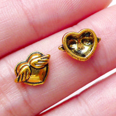 CLEARANCE Winged Heart Floating Charms / Tiny Heart with Wing Cabochons (3pcs / 10mm x 7mm / Antique Gold) Nail Art Nail Deco Embellishment NAC249