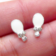 Mirror Floating Charms / Mini Mirror Cabochons with Clear Rhinestones (2pcs / 5mm x 11mm / Silver with White Enamel) Nail Decoration NAC256