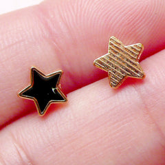 CLEARANCE Star Floating Charm / Tiny Star Cabochon (2pcs / 7mm x 7mm / Gold and Black Enamel) Nail Art Nail Decoration Scrapbook Embellishment NAC268