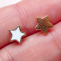CLEARANCE Cute Star Floating Charm / Star Cabochon (2pcs / 7mm x 7mm / Gold and White Enamel) Nail Art Card Decoration Earring DIY Scrapbooking NAC269