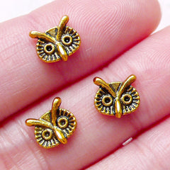 CLEARANCE Owl Floating Charms / Tiny Owl Cabochons (3pcs / 8mm x 7mm / Antique Gold) Nail Art Nail Decoration Earrings Making Embellishment NAC252