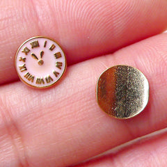 Mini Clock Cabochon / Clock Floating Charm (2pcs / 8mm / Gold and Pink Enamel) Nail Art Card Decoration Scrapbooking Embellishment NAC271