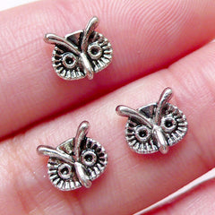 CLEARANCE Silver Owl Floating Charms / Mini Owl Cabochons (3pcs / 8mm x 7mm / Tibetan Silver) Nail Art Nail Deco Earrings DIY Scrapbooking NAC253