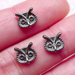 Mini Owl Cabochons / Bird Floating Charms (3pcs / 8mm x 7mm / Black Silver) Nail Art Nail Decoration DIY Earring Animal Locket Making NAC254