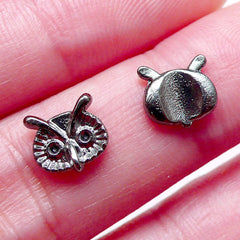 Mini Owl Cabochons / Bird Floating Charms (3pcs / 8mm x 7mm / Black Silver) Nail Art Nail Decoration DIY Earring Animal Locket Making NAC254