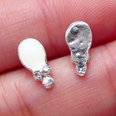 Mirror Floating Charms / Mini Mirror Cabochons with Clear Rhinestones (2pcs / 5mm x 11mm / Silver with White Enamel) Nail Decoration NAC256