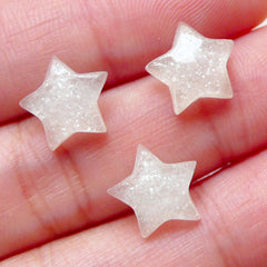 Mini Glitter Puffy Star Cabochons (3pcs / 11mm x 10mm / White) Nail Art Card Decoration Embellishment Scrapbook DIY Stud Earrings NAC265