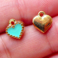 Tiny Heart Enamel Charms / Heart Drop (2pcs / 8mm x 8mm / Gold & Green) Necklace Bracelet Bangle Anklet Earrings Dust Plug Charm CHM1512