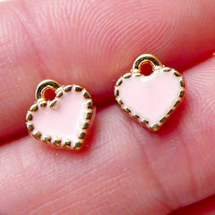 Mini Heart Drop / Heart Enamel Charms (2pcs / 8mm x 8mm / Gold & Pink) Necklace Bracelet Bangle Anklet Earring Wedding Jewellery CHM1514