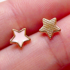 Mini Star Cabochon / Star Floating Charm (2pcs / 7mm x 7mm / Gold and Pink Enamel) Nail Art Nail Deco Fake Miniature Cupcake Topper NAC267