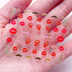 Nail Sticker (Lips, Crown, Mustache / Gold) Sexy Nail Art Nail Decoration Scrapbooking Embellishment Diary Deco Manicure Card Making S249