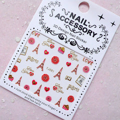 Paris Nail Sticker (Eiffel Tower, Flower, Heart, Postcard, Sweets, Love You / Gold) Nail Art Nail Deco Scrapbooking Diary Decoration S251