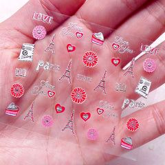 Eiffel Tower Nail Sticker (Paris, Flower, Heart, Postcard, Sweets, Love You / Silver) Nail Art Nail Decoration Manicure Cute Diary Deco S252