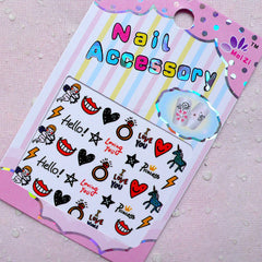 Valentines Day Nail Sticker (Cupid, Heart, Star, Diamond Ring, I Love You, Heart, Unicorn, Princess, Smile, Lightning) Nail Art Deco S256
