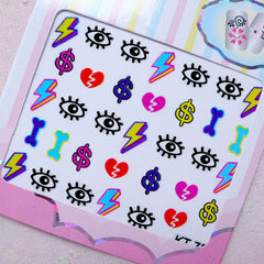 Funky Nail Sticker (Evil Eye, Lightning, Broken Heart, Bone, Dollar Sign) Nail Art Nail Deco Manicure Diary Decoration Card Making S258