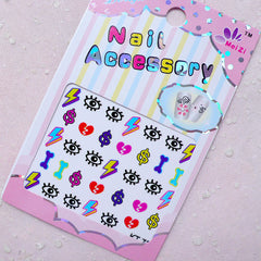 Funky Nail Sticker (Evil Eye, Lightning, Broken Heart, Bone, Dollar Sign) Nail Art Nail Deco Manicure Diary Decoration Card Making S258