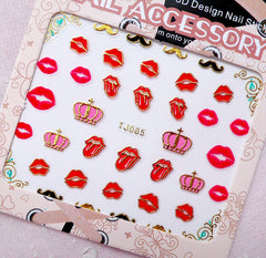 Nail Sticker (Lips, Crown, Mustache / Gold) Sexy Nail Art Nail Decoration Scrapbooking Embellishment Diary Deco Manicure Card Making S249