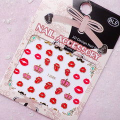 Nail Sticker (Lips, Crown, Mustache / Gold) Sexy Nail Art Nail Decoration Scrapbooking Embellishment Diary Deco Manicure Card Making S249