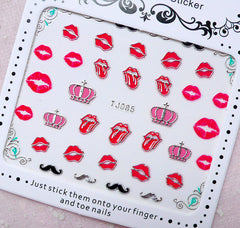 Sexy Nail Sticker (Lips, Crown, Mustache / Silver) Nail Art Nail Deco Scrapbooking Embellishment Diary Decoration Collage Manicure S250