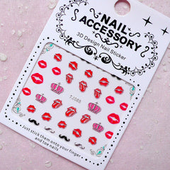 Sexy Nail Sticker (Lips, Crown, Mustache / Silver) Nail Art Nail Deco Scrapbooking Embellishment Diary Decoration Collage Manicure S250