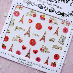 Paris Nail Sticker (Eiffel Tower, Flower, Heart, Postcard, Sweets, Love You / Gold) Nail Art Nail Deco Scrapbooking Diary Decoration S251