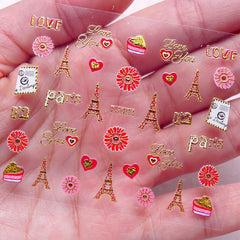 Paris Nail Sticker (Eiffel Tower, Flower, Heart, Postcard, Sweets, Love You / Gold) Nail Art Nail Deco Scrapbooking Diary Decoration S251