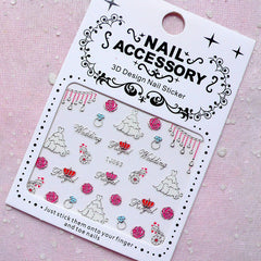 Bridal Nail Sticker (Wedding Gown Dress, Rose, Diamond Ring / Silver) Nail Art Nail Deco Lovely Manicure Diary Decoration Card Making S254